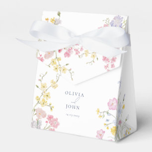 Elegant  Wildflowers Dusty Blue Script Wedding Favour Box