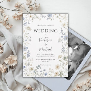 Elegant Wildflowers Floral Photo Modern Wedding Invitation