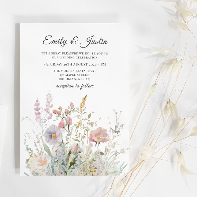 Elegant Wildflowers Floral Watercolor Wedding  Invitation (Creator Uploaded)