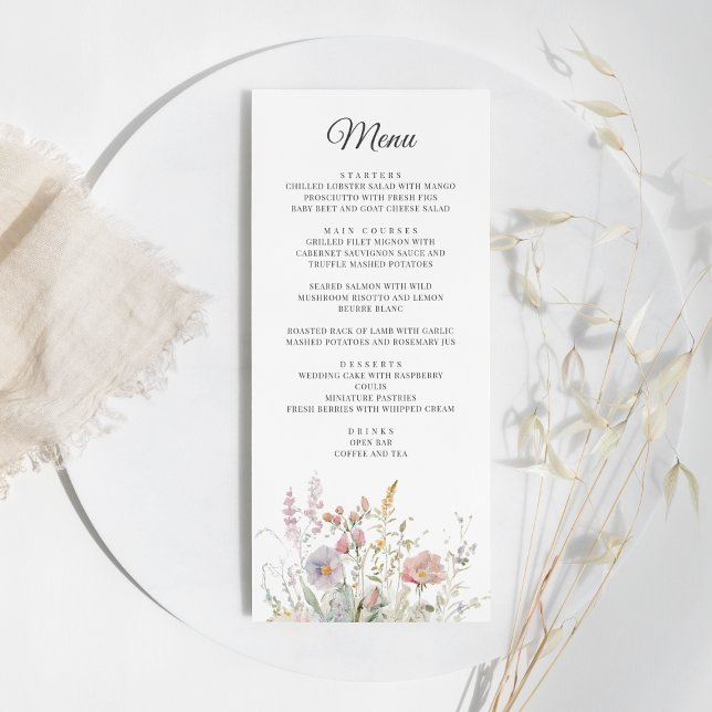 Elegant Wildflowers Floral Watercolor Wedding Menu (Creator Uploaded)