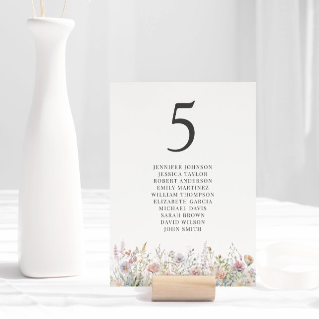 Elegant Wildflowers Floral Watercolor Wedding Table Number (Creator Uploaded)