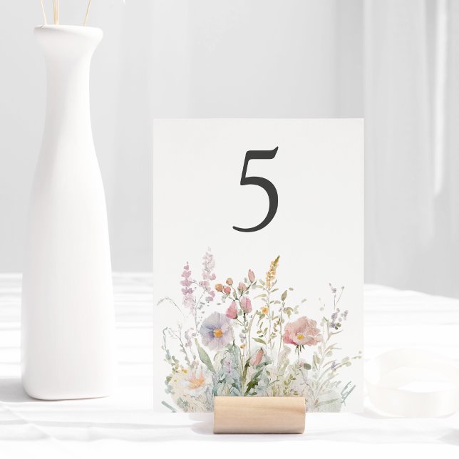 Elegant Wildflowers Floral Watercolor Wedding Table Number (Creator Uploaded)