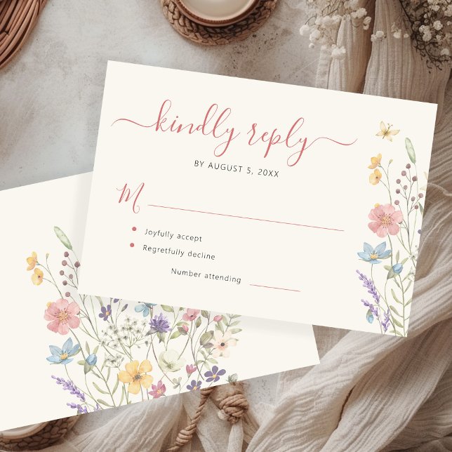 Elegant wildflowers floral wedding RSVP card (Creator Uploaded)