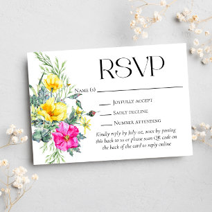 Elegant Wildflowers Floral Wedding Website QR Code RSVP Card