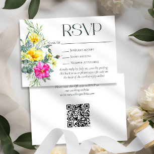 Elegant Wildflowers Floral Wedding Website QR Code RSVP Card