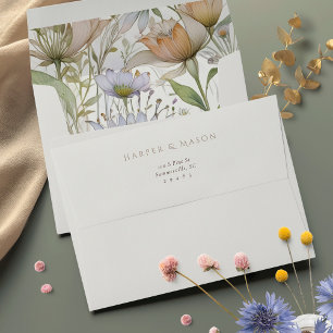 Elegant Wildflowers Fully Printed Wedding Envelope