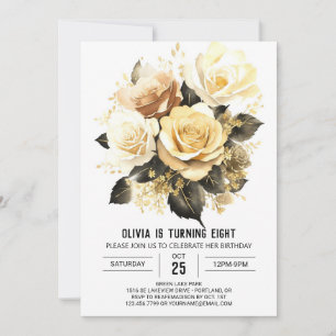 Elegant Wildflowers Gold and Black Birthday Invitation