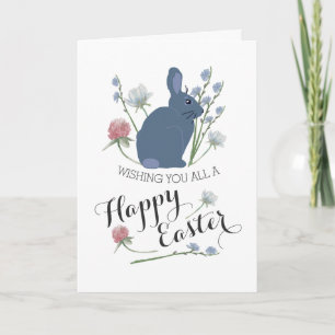 Elegant Wildflowers & Grey Bunny, Easter Card