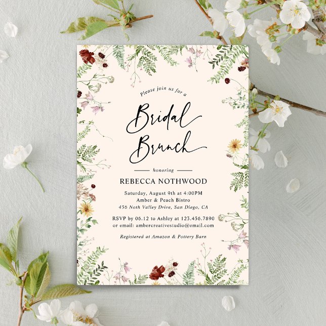 Elegant Wildflowers in Blush Pink Bridal Brunch Invitation (Creator Uploaded)