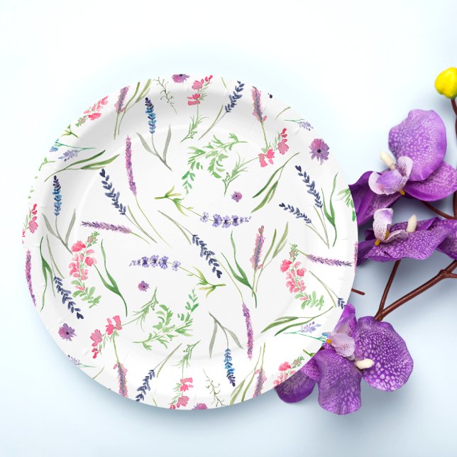Elegant Wildflowers Lavender Bridal Shower Paper Plate (Creator Uploaded)