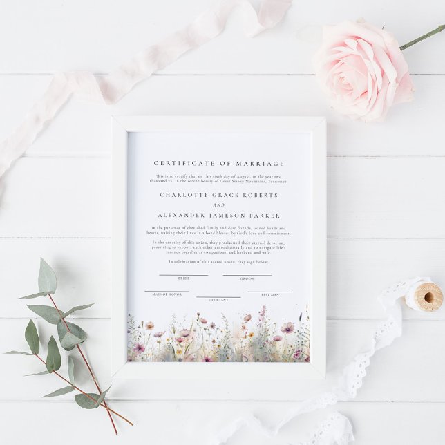 Elegant Wildflowers Marriage Certificate Poster (Creator Uploaded)
