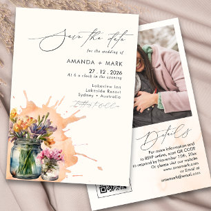 Elegant Wildflowers Mason Jar Save the date  Invitation