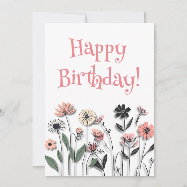 "Elegant Wildflowers Minimalist Birthday Card  (Front)