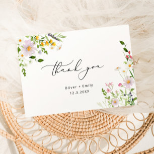 Elegant wildflowers minimalist Wedding Thank you Card