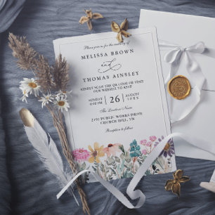 Elegant Wildflowers Modern Chic QR Code Wedding Invitation