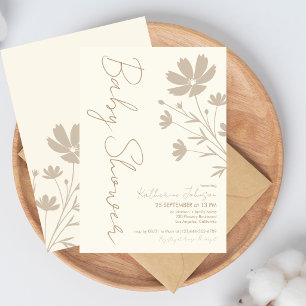 Elegant Wildflowers Neutral Beige Baby Shower Invitation