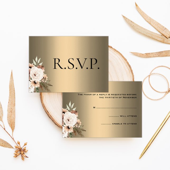 Elegant Wildflowers on Gold Boho Wedding  RSVP Card (Creator Uploaded)