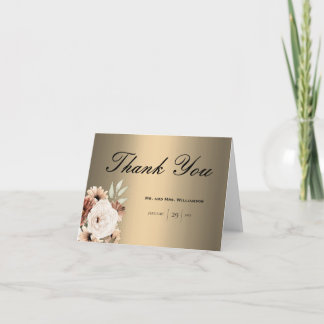 Elegant Wildflowers on Gold Boho Wedding Thank You Card