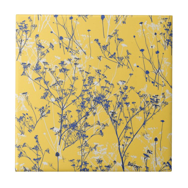 Elegant Wildflowers on Mustard Yellow Tile (Front)