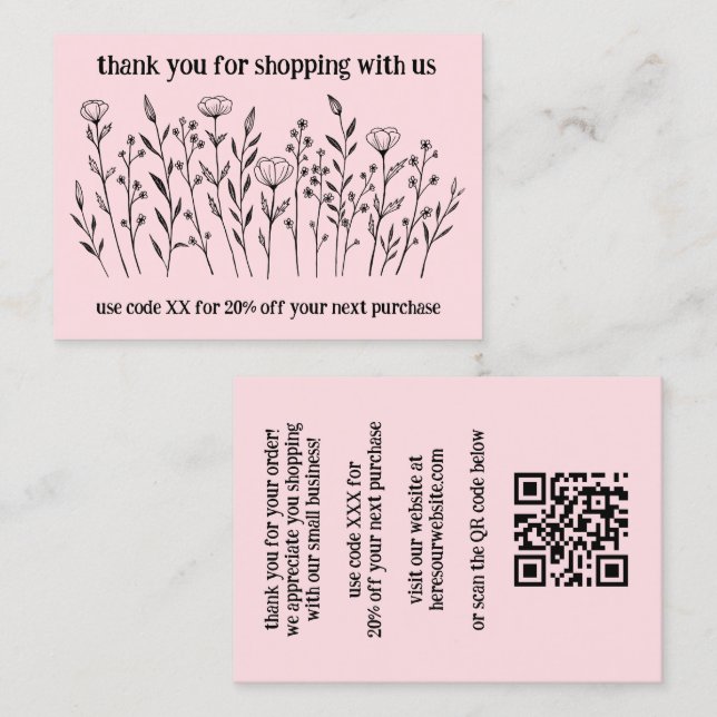 Elegant Wildflowers ORDER THANK YOU QR Code Business Card (Front/Back)