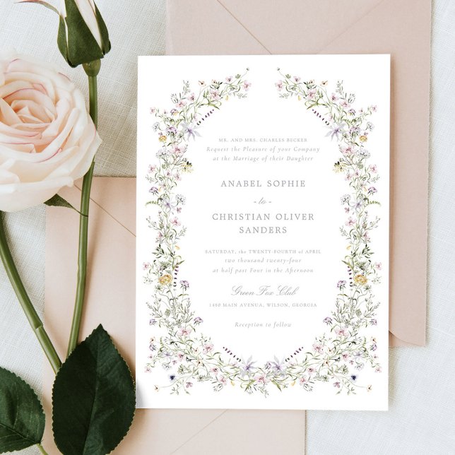 Elegant Wildflowers Pastel Flowers Wedding Invitation (Creator Uploaded)