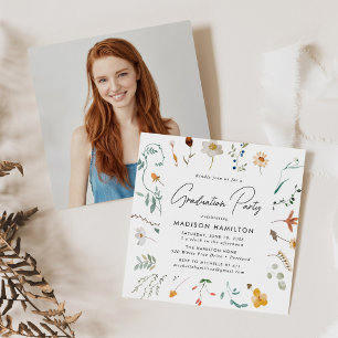 Elegant Wildflowers Photo Graduation Party Invitation