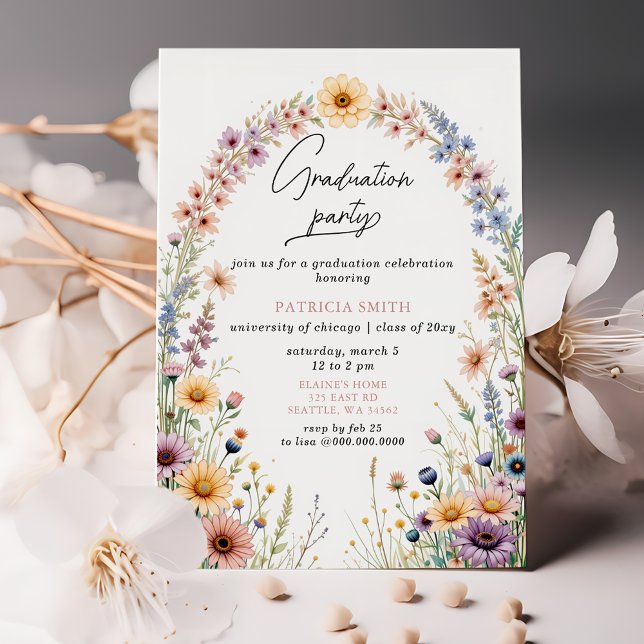 Elegant Wildflowers Photo Graduation Party Invitation (Elegant Wildflowers Photo Graduation Party Invitation)