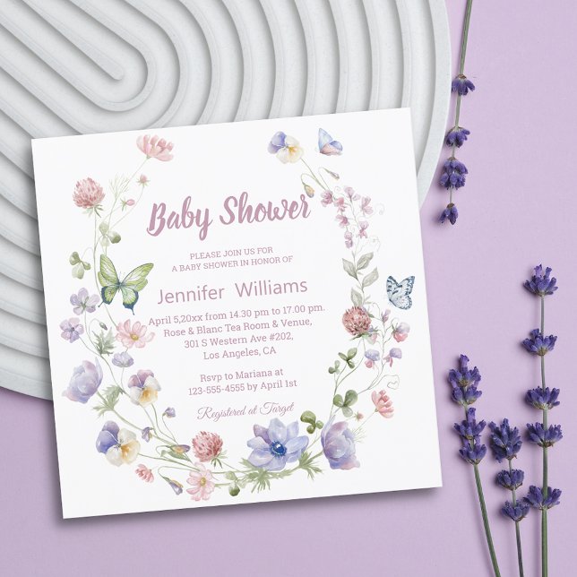 elegant wildflowers pink chic girl baby shower  invitation (Creator Uploaded)
