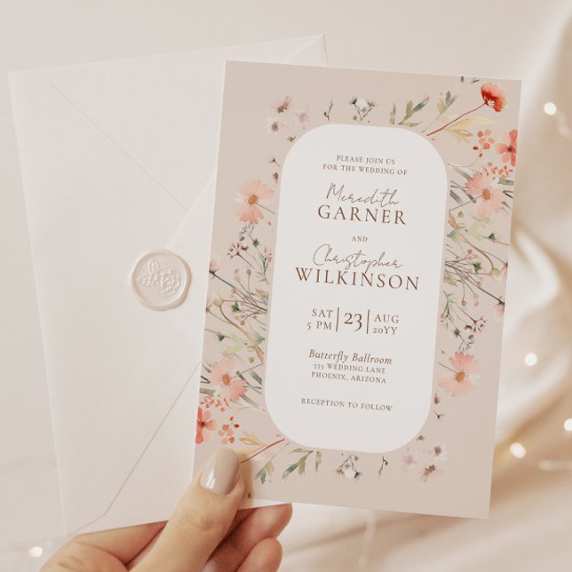 Elegant Wildflowers Pink Floral Wedding Invitation (Creator Uploaded)