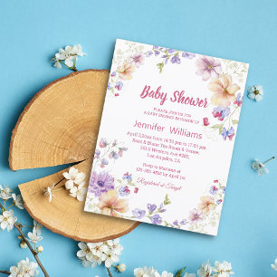 elegant wildflowers pink script girl baby shower  invitation
