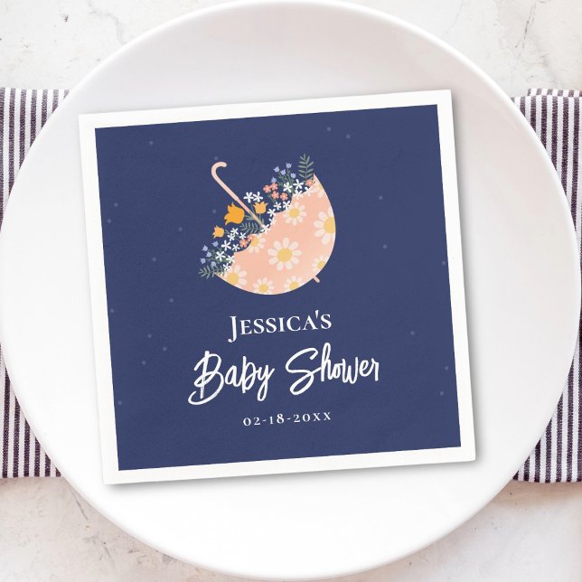 Elegant Wildflowers Pink Umbrella Baby Shower Napkin (Creator Uploaded)
