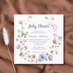 elegant wildflowers purple chic girl baby shower invitation