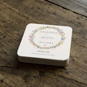 Elegant Wildflowers Purple Yellow Floral Wedding Coaster