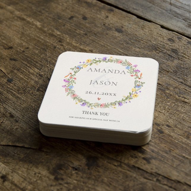 Elegant Wildflowers Purple Yellow Floral Wedding  Coaster (Creator Uploaded)