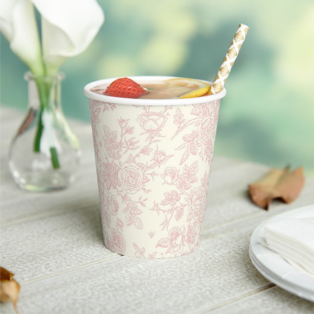 Elegant Wildflowers Roses Blush Pink Wedding  Paper Cups (Insitu)