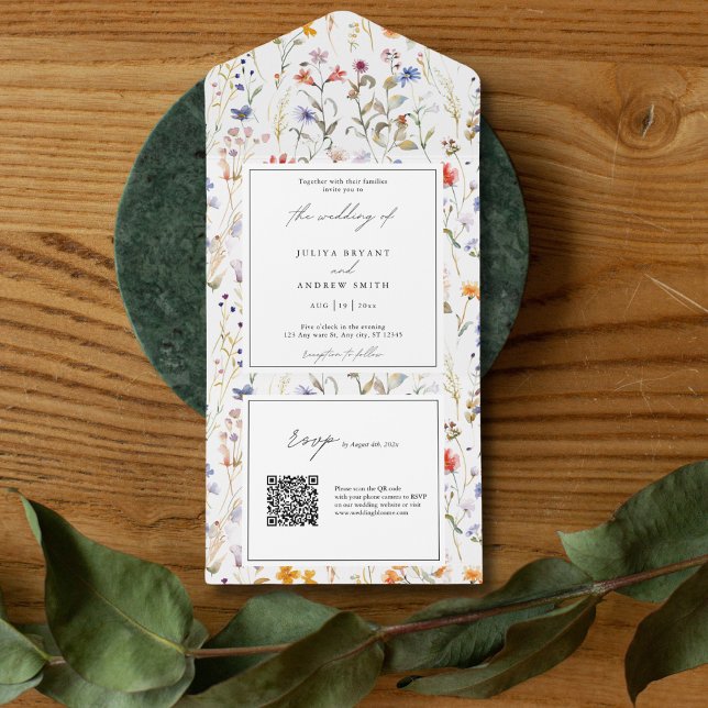 Elegant wildflowers RSVP QR code wedding All In One Invitation (Creator Uploaded)