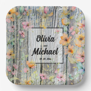 elegant wildflowers rustic barnwood paper plate