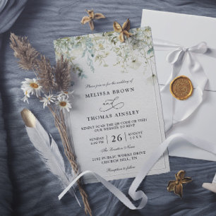 Elegant Wildflowers Rustic Budget QR Code Wedding Invitation