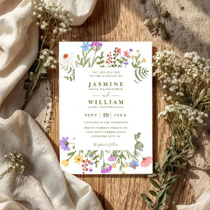 Elegant Wildflowers Rustic Modern QR Code Wedding Invitation