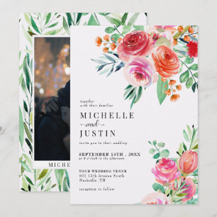 Elegant Wildflowers Rustic Photo Wedding Invitation