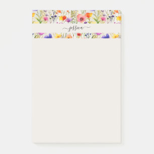 Elegant wildflowers script name post-it notes