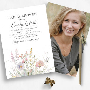 Elegant Wildflowers Watercolor Bridal Shower Photo Invitation