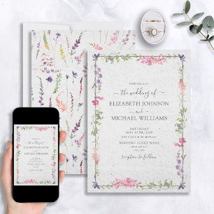 Elegant Wildflowers Watercolor Garden Wedding Invitation