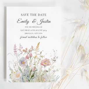Elegant Wildflowers Watercolor Save the Date Invitation