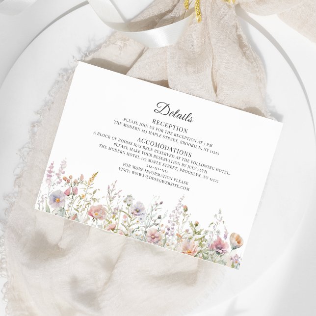 Elegant Wildflowers Watercolor Wedding Details Enclosure Card (Creator Uploaded)