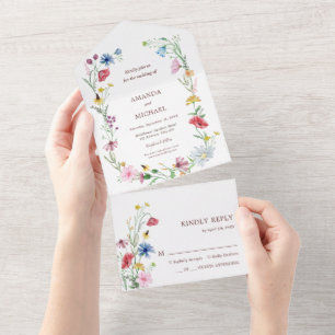 Elegant Wildflowers Wedding All In One Invitation