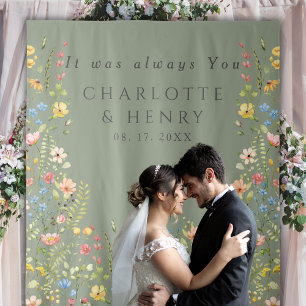 Elegant Wildflowers Wedding Backdrop Tapestry