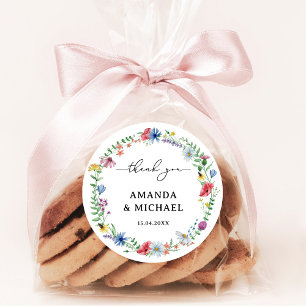 Elegant Wildflowers Wedding Thank you Classic Round Sticker