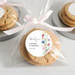 Elegant Wildflowers Wedding Thank you Classic Round Sticker