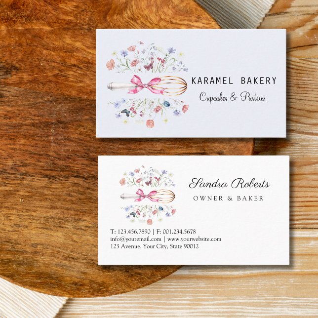 Elegant Wildflowers Whisk Bakery Business Card (Wildflower Whisk Bakery business cards)